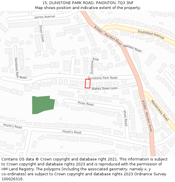 15, DUNSTONE PARK ROAD, PAIGNTON, TQ3 3NF: Location map and indicative extent of plot