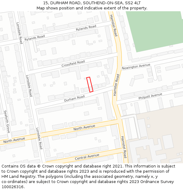 15, DURHAM ROAD, SOUTHEND-ON-SEA, SS2 4LT: Location map and indicative extent of plot