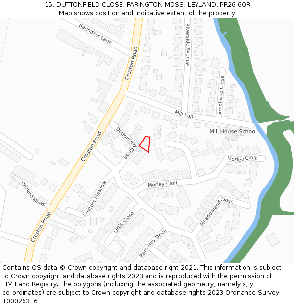 15, DUTTONFIELD CLOSE, FARINGTON MOSS, LEYLAND, PR26 6QR: Location map and indicative extent of plot