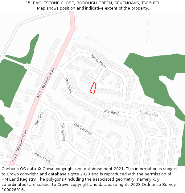 15, EAGLESTONE CLOSE, BOROUGH GREEN, SEVENOAKS, TN15 8EL: Location map and indicative extent of plot