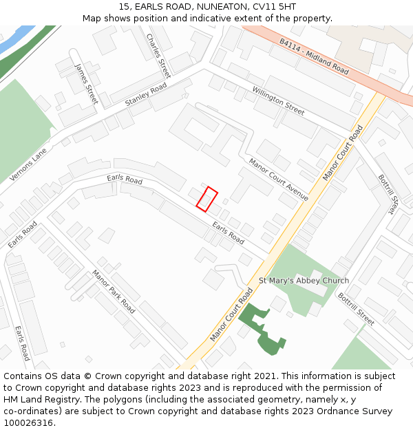 15, EARLS ROAD, NUNEATON, CV11 5HT: Location map and indicative extent of plot