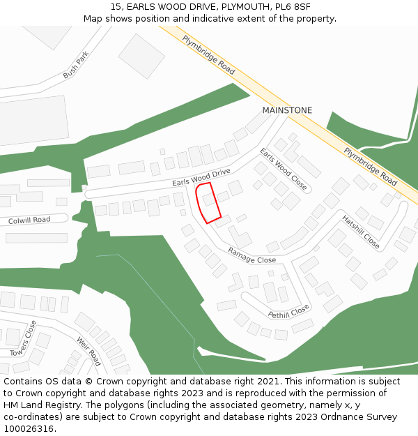 15, EARLS WOOD DRIVE, PLYMOUTH, PL6 8SF: Location map and indicative extent of plot