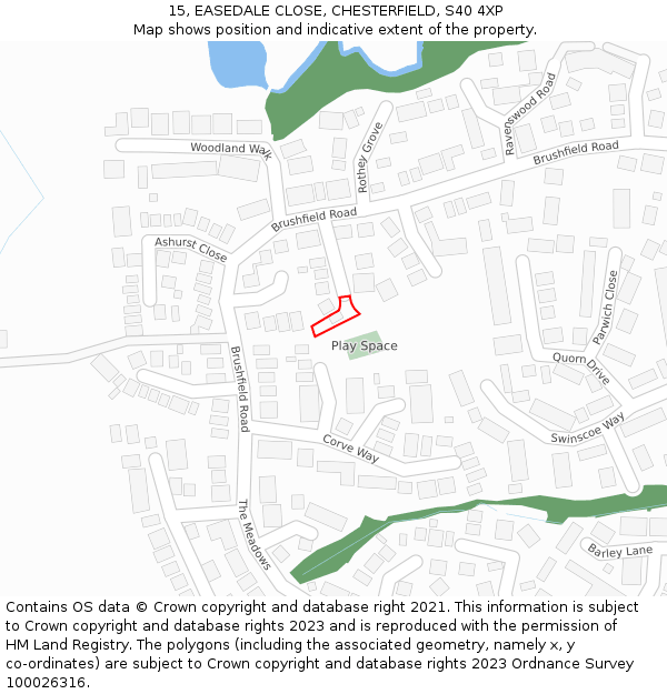 15, EASEDALE CLOSE, CHESTERFIELD, S40 4XP: Location map and indicative extent of plot