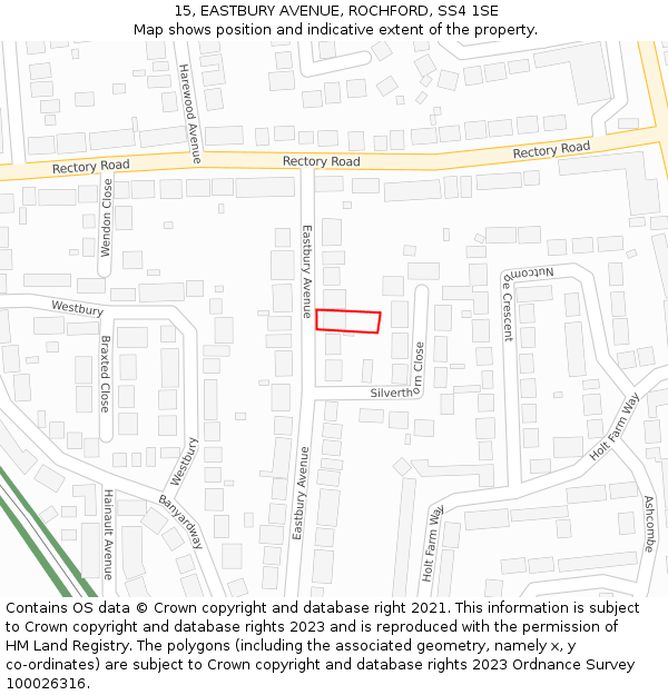 15, EASTBURY AVENUE, ROCHFORD, SS4 1SE: Location map and indicative extent of plot
