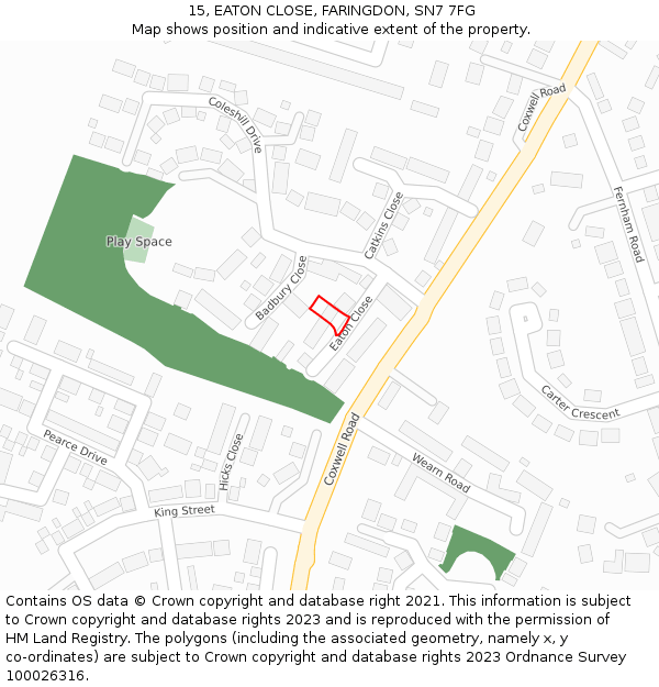 15, EATON CLOSE, FARINGDON, SN7 7FG: Location map and indicative extent of plot