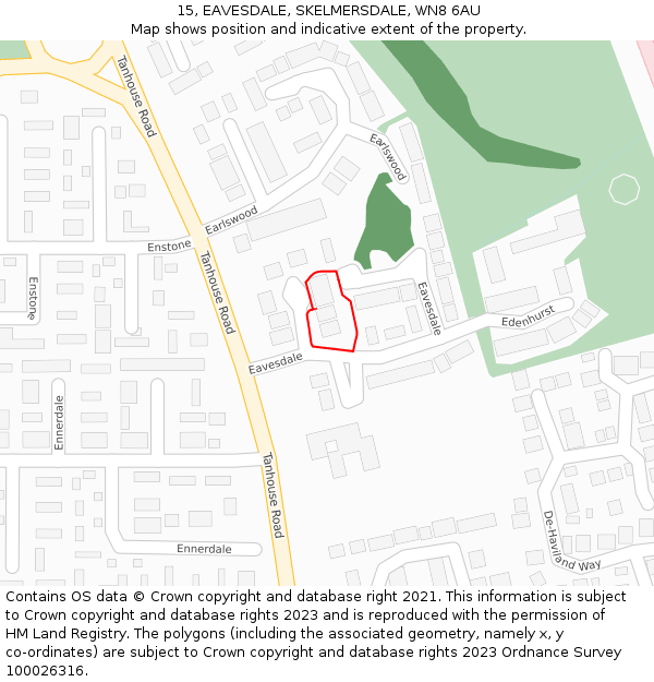 15, EAVESDALE, SKELMERSDALE, WN8 6AU: Location map and indicative extent of plot