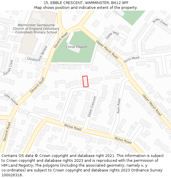 15, EBBLE CRESCENT, WARMINSTER, BA12 9PF: Location map and indicative extent of plot