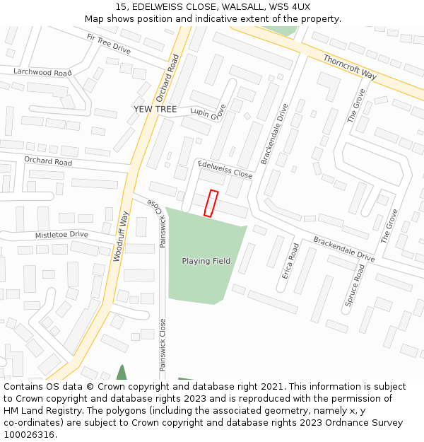 15, EDELWEISS CLOSE, WALSALL, WS5 4UX: Location map and indicative extent of plot