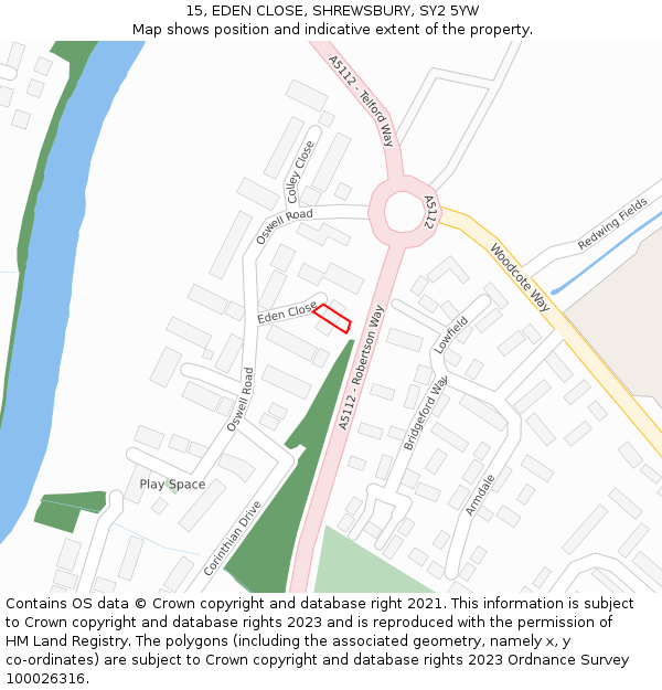 15, EDEN CLOSE, SHREWSBURY, SY2 5YW: Location map and indicative extent of plot