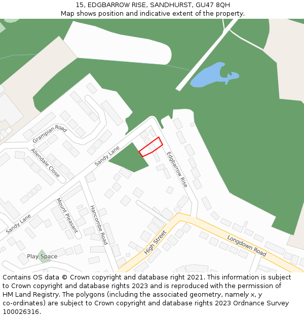 15, EDGBARROW RISE, SANDHURST, GU47 8QH: Location map and indicative extent of plot