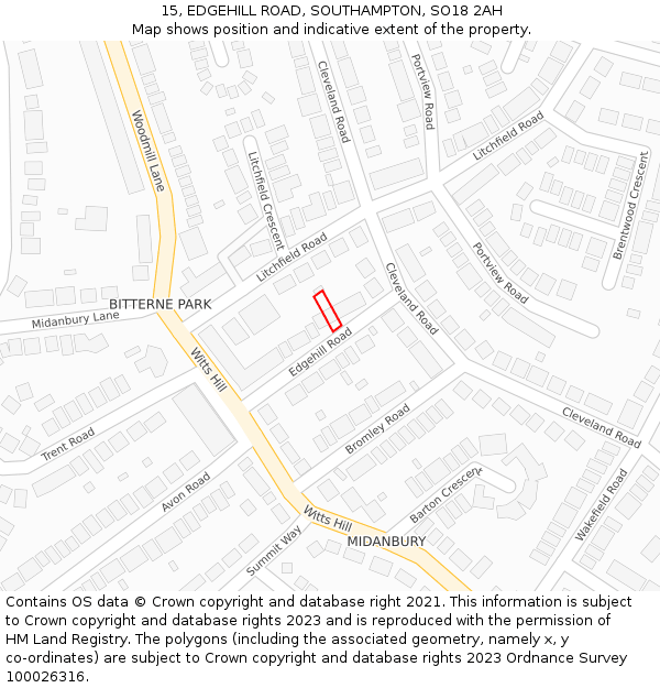 15, EDGEHILL ROAD, SOUTHAMPTON, SO18 2AH: Location map and indicative extent of plot