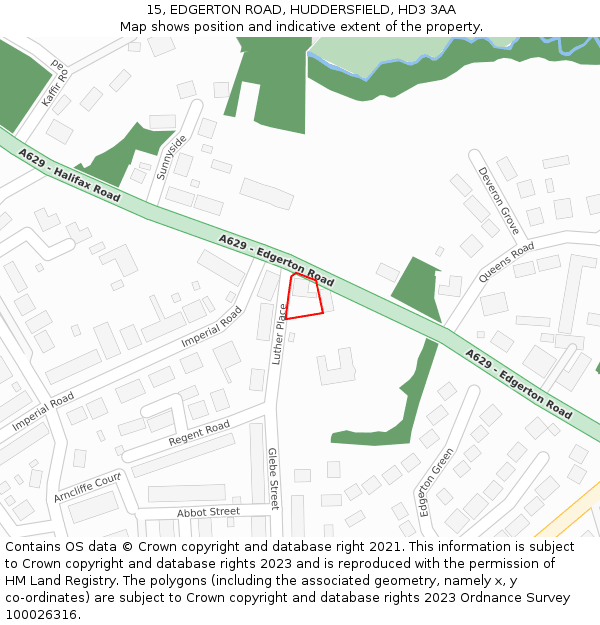 15, EDGERTON ROAD, HUDDERSFIELD, HD3 3AA: Location map and indicative extent of plot