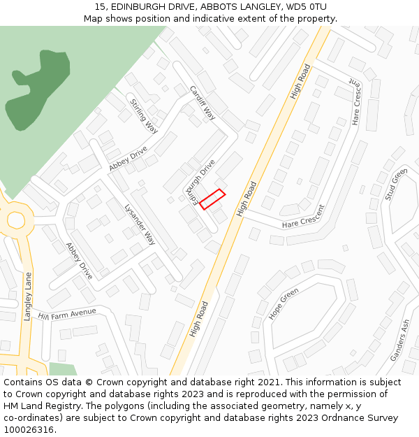 15, EDINBURGH DRIVE, ABBOTS LANGLEY, WD5 0TU: Location map and indicative extent of plot