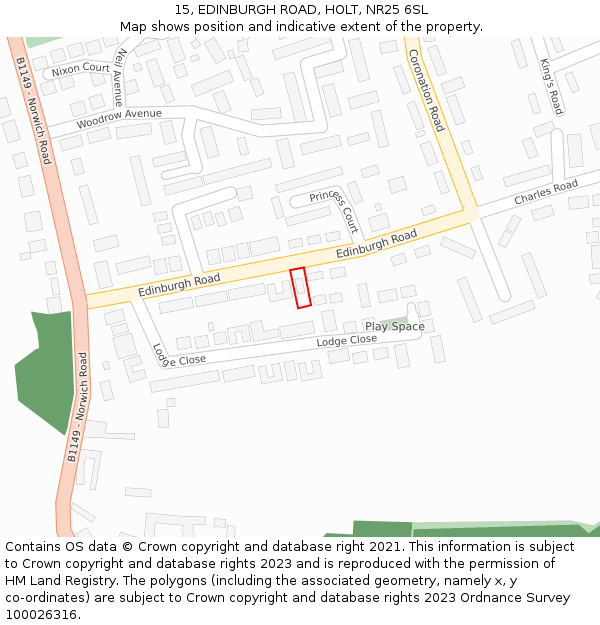 15, EDINBURGH ROAD, HOLT, NR25 6SL: Location map and indicative extent of plot
