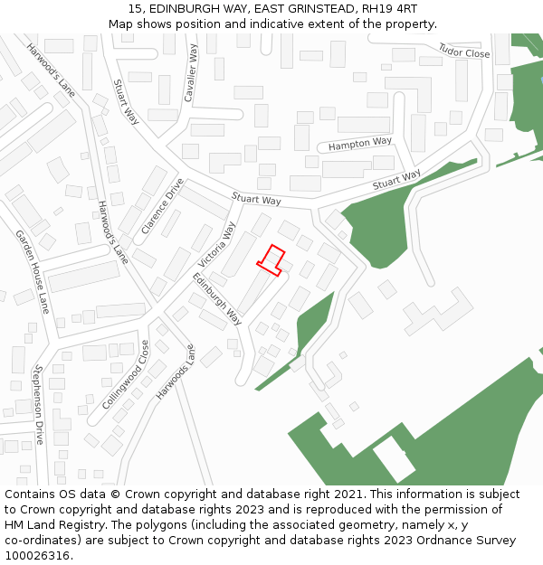 15, EDINBURGH WAY, EAST GRINSTEAD, RH19 4RT: Location map and indicative extent of plot