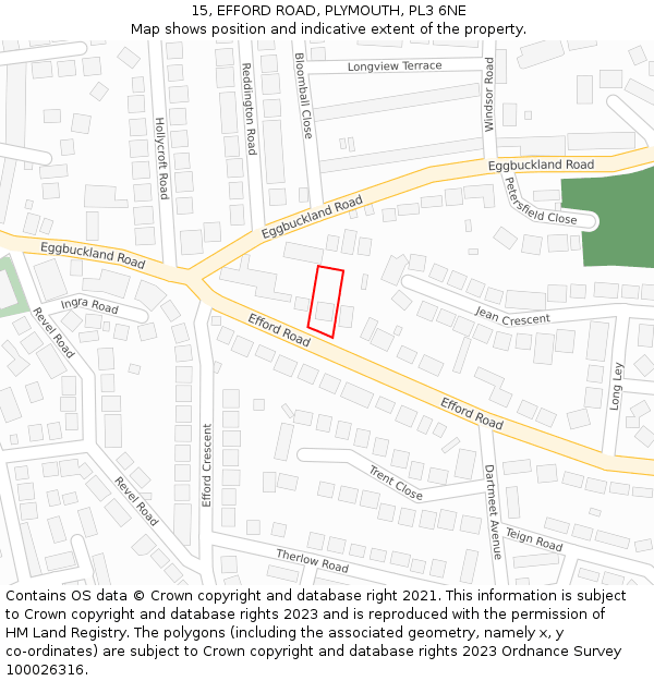 15, EFFORD ROAD, PLYMOUTH, PL3 6NE: Location map and indicative extent of plot