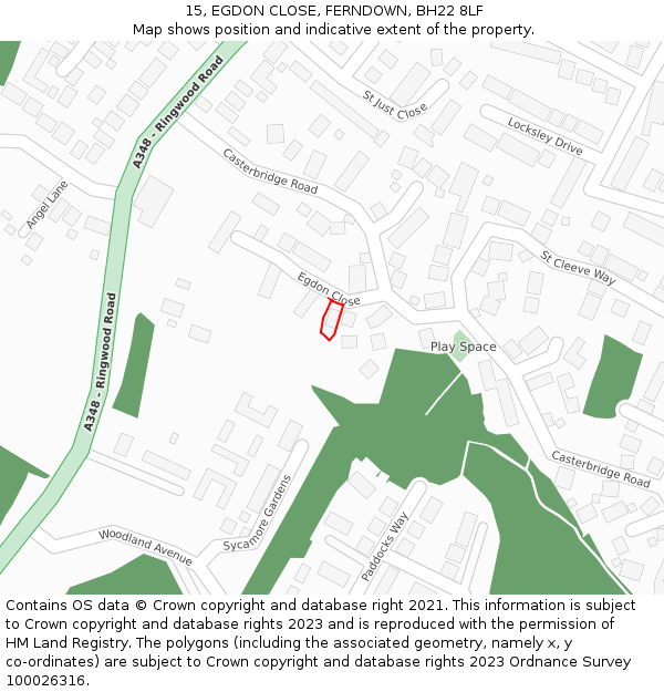 15, EGDON CLOSE, FERNDOWN, BH22 8LF: Location map and indicative extent of plot
