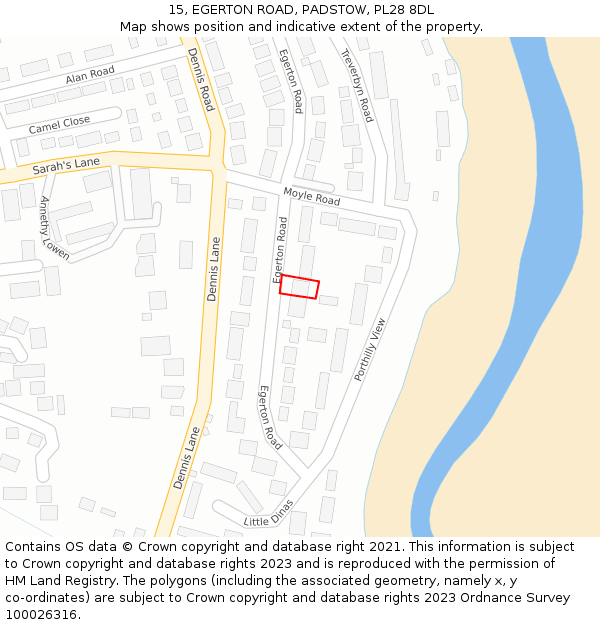 15, EGERTON ROAD, PADSTOW, PL28 8DL: Location map and indicative extent of plot