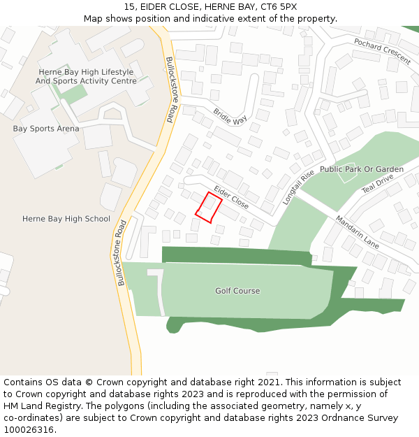 15, EIDER CLOSE, HERNE BAY, CT6 5PX: Location map and indicative extent of plot