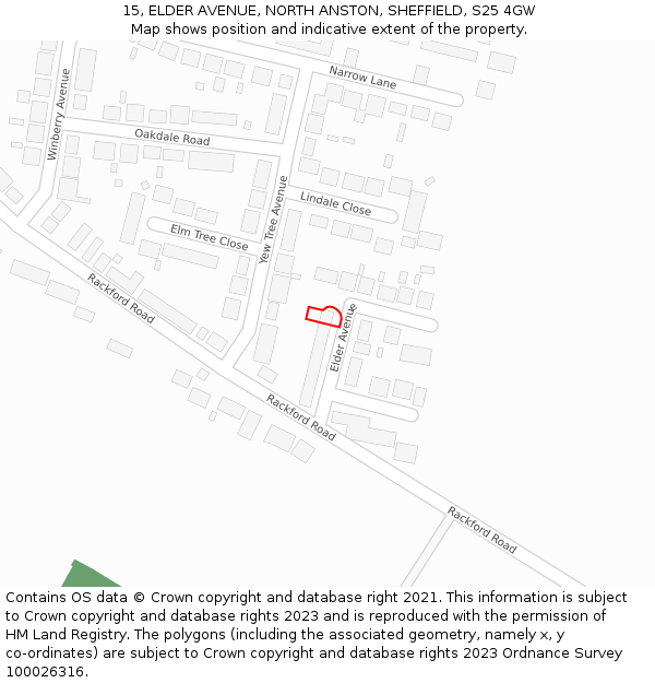 15, ELDER AVENUE, NORTH ANSTON, SHEFFIELD, S25 4GW: Location map and indicative extent of plot