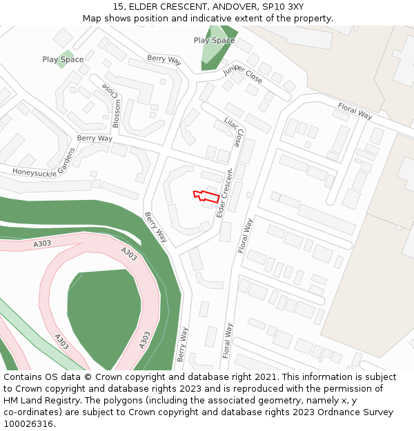 15, ELDER CRESCENT, ANDOVER, SP10 3XY: Location map and indicative extent of plot