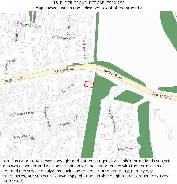 15, ELDER GROVE, REDCAR, TS10 2SR: Location map and indicative extent of plot