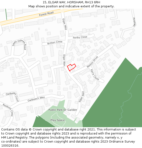 15, ELGAR WAY, HORSHAM, RH13 6RH: Location map and indicative extent of plot