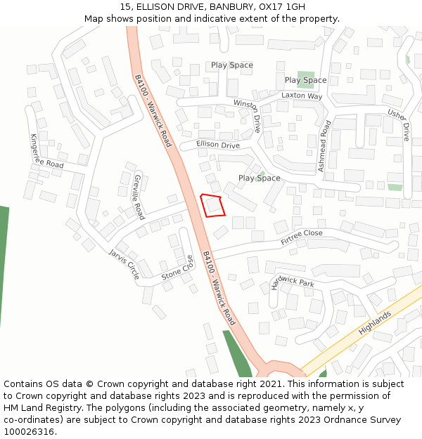 15, ELLISON DRIVE, BANBURY, OX17 1GH: Location map and indicative extent of plot