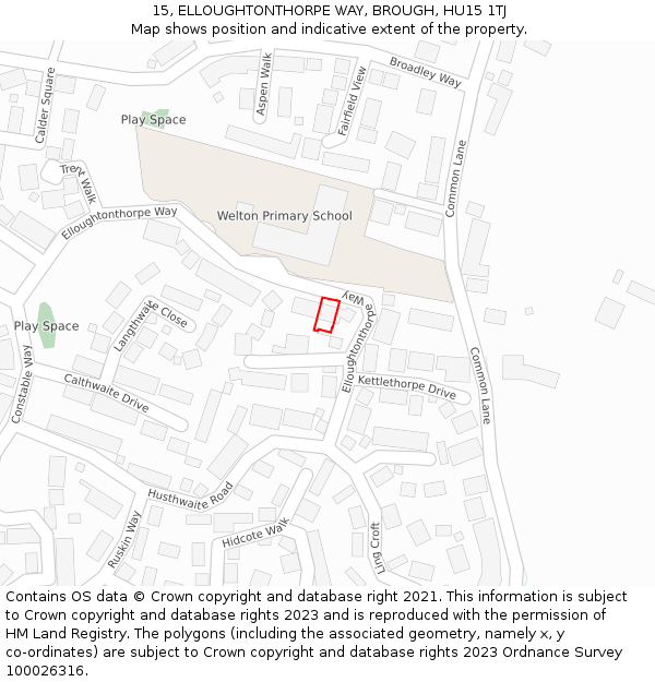 15, ELLOUGHTONTHORPE WAY, BROUGH, HU15 1TJ: Location map and indicative extent of plot