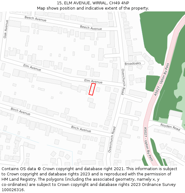 15, ELM AVENUE, WIRRAL, CH49 4NP: Location map and indicative extent of plot