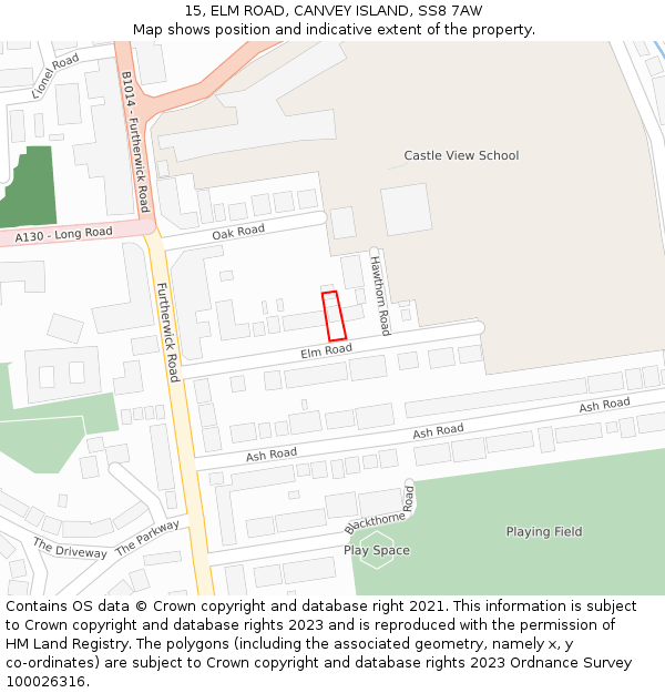 15, ELM ROAD, CANVEY ISLAND, SS8 7AW: Location map and indicative extent of plot