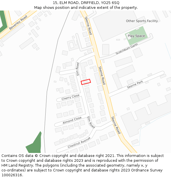 15, ELM ROAD, DRIFFIELD, YO25 6SQ: Location map and indicative extent of plot