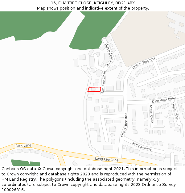 15, ELM TREE CLOSE, KEIGHLEY, BD21 4RX: Location map and indicative extent of plot