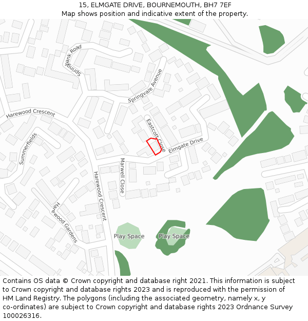 15, ELMGATE DRIVE, BOURNEMOUTH, BH7 7EF: Location map and indicative extent of plot