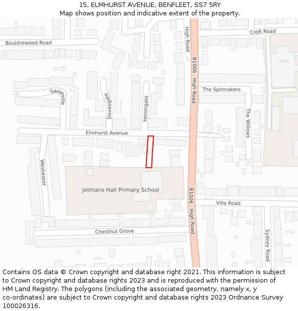 15, ELMHURST AVENUE, BENFLEET, SS7 5RY: Location map and indicative extent of plot