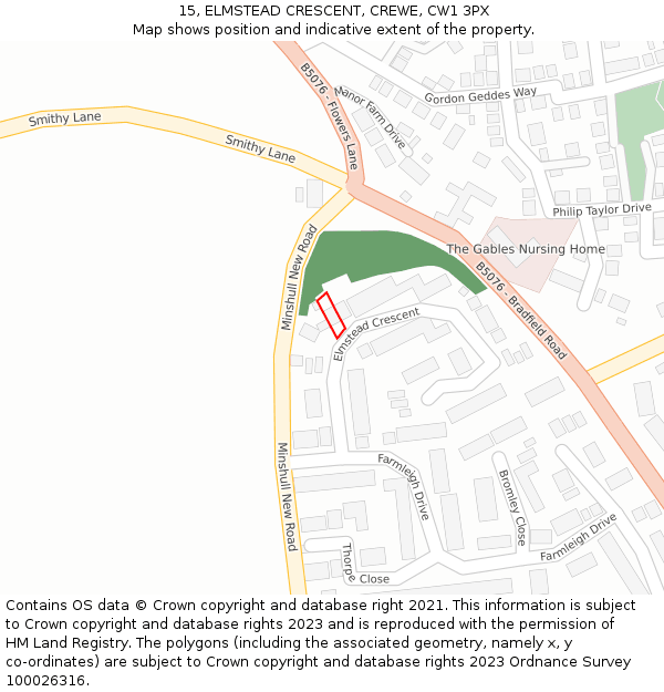 15, ELMSTEAD CRESCENT, CREWE, CW1 3PX: Location map and indicative extent of plot