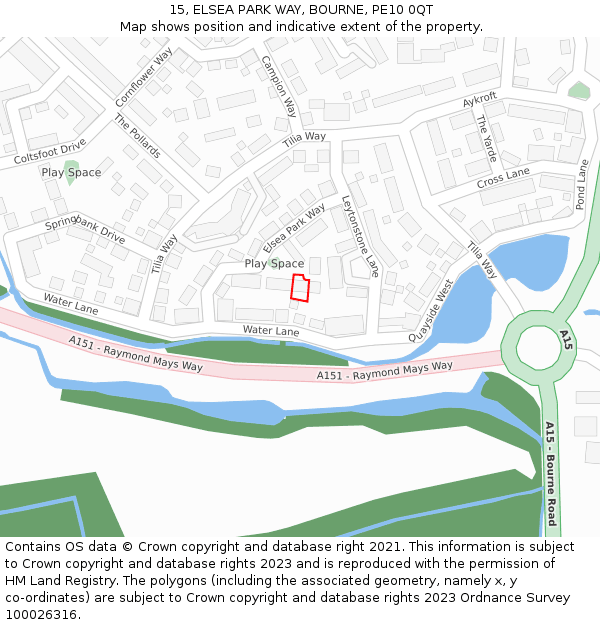 15, ELSEA PARK WAY, BOURNE, PE10 0QT: Location map and indicative extent of plot
