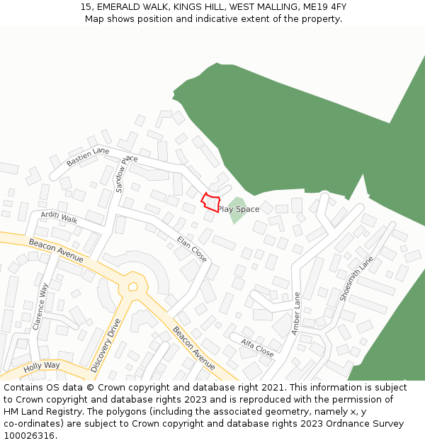 15, EMERALD WALK, KINGS HILL, WEST MALLING, ME19 4FY: Location map and indicative extent of plot