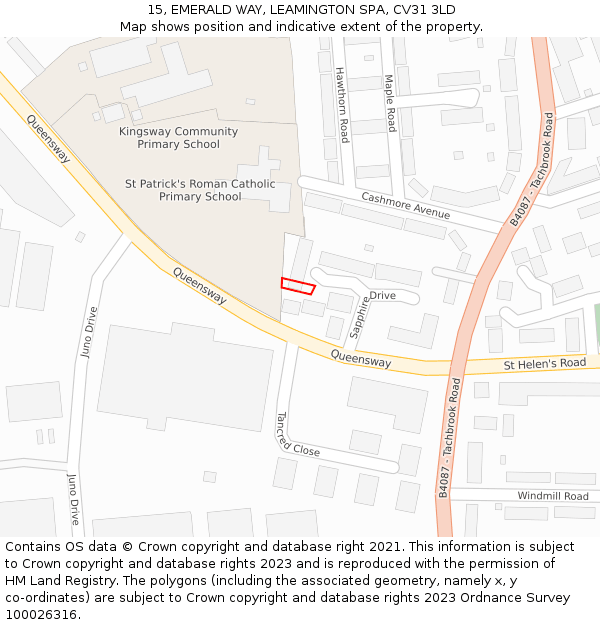 15, EMERALD WAY, LEAMINGTON SPA, CV31 3LD: Location map and indicative extent of plot