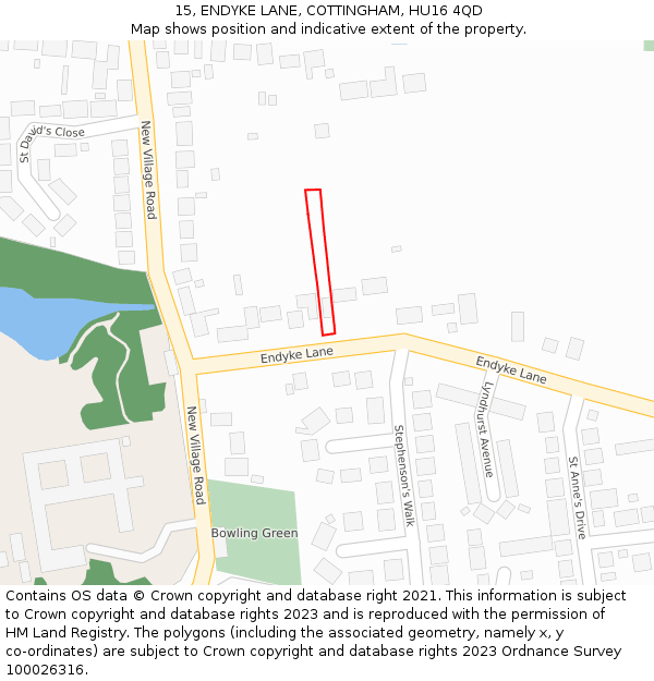 15, ENDYKE LANE, COTTINGHAM, HU16 4QD: Location map and indicative extent of plot