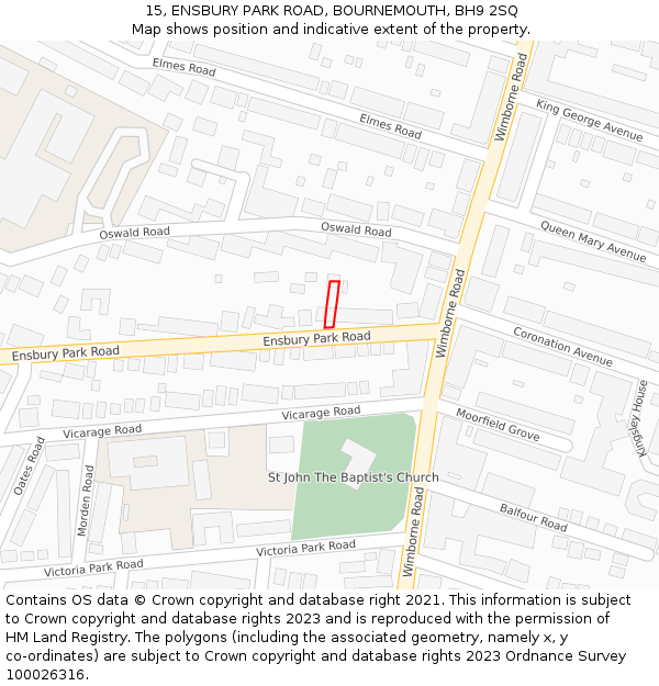 15, ENSBURY PARK ROAD, BOURNEMOUTH, BH9 2SQ: Location map and indicative extent of plot