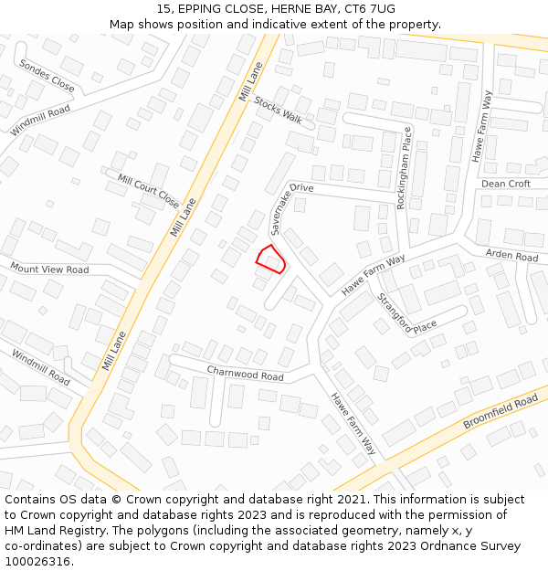 15, EPPING CLOSE, HERNE BAY, CT6 7UG: Location map and indicative extent of plot