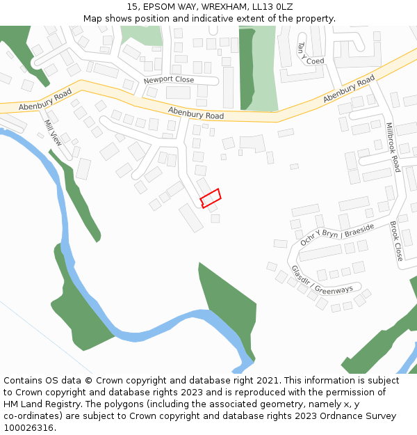 15, EPSOM WAY, WREXHAM, LL13 0LZ: Location map and indicative extent of plot