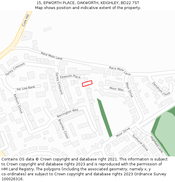15, EPWORTH PLACE, OAKWORTH, KEIGHLEY, BD22 7ST: Location map and indicative extent of plot