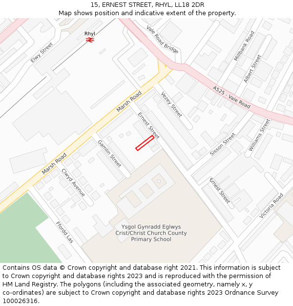 15, ERNEST STREET, RHYL, LL18 2DR: Location map and indicative extent of plot