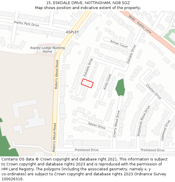 15, ESKDALE DRIVE, NOTTINGHAM, NG8 5GZ: Location map and indicative extent of plot