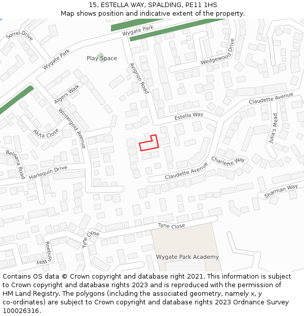 15, ESTELLA WAY, SPALDING, PE11 1HS: Location map and indicative extent of plot