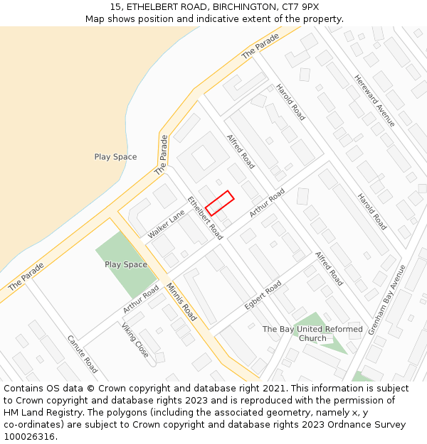 15, ETHELBERT ROAD, BIRCHINGTON, CT7 9PX: Location map and indicative extent of plot