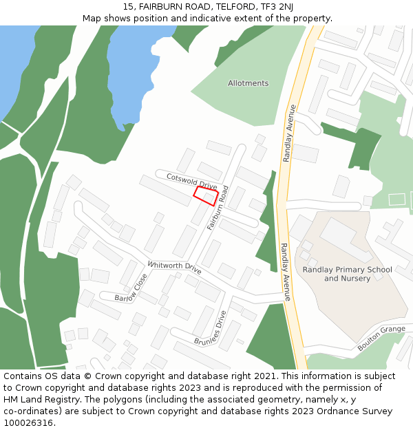 15, FAIRBURN ROAD, TELFORD, TF3 2NJ: Location map and indicative extent of plot