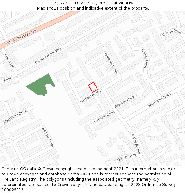 15, FAIRFIELD AVENUE, BLYTH, NE24 3HW: Location map and indicative extent of plot